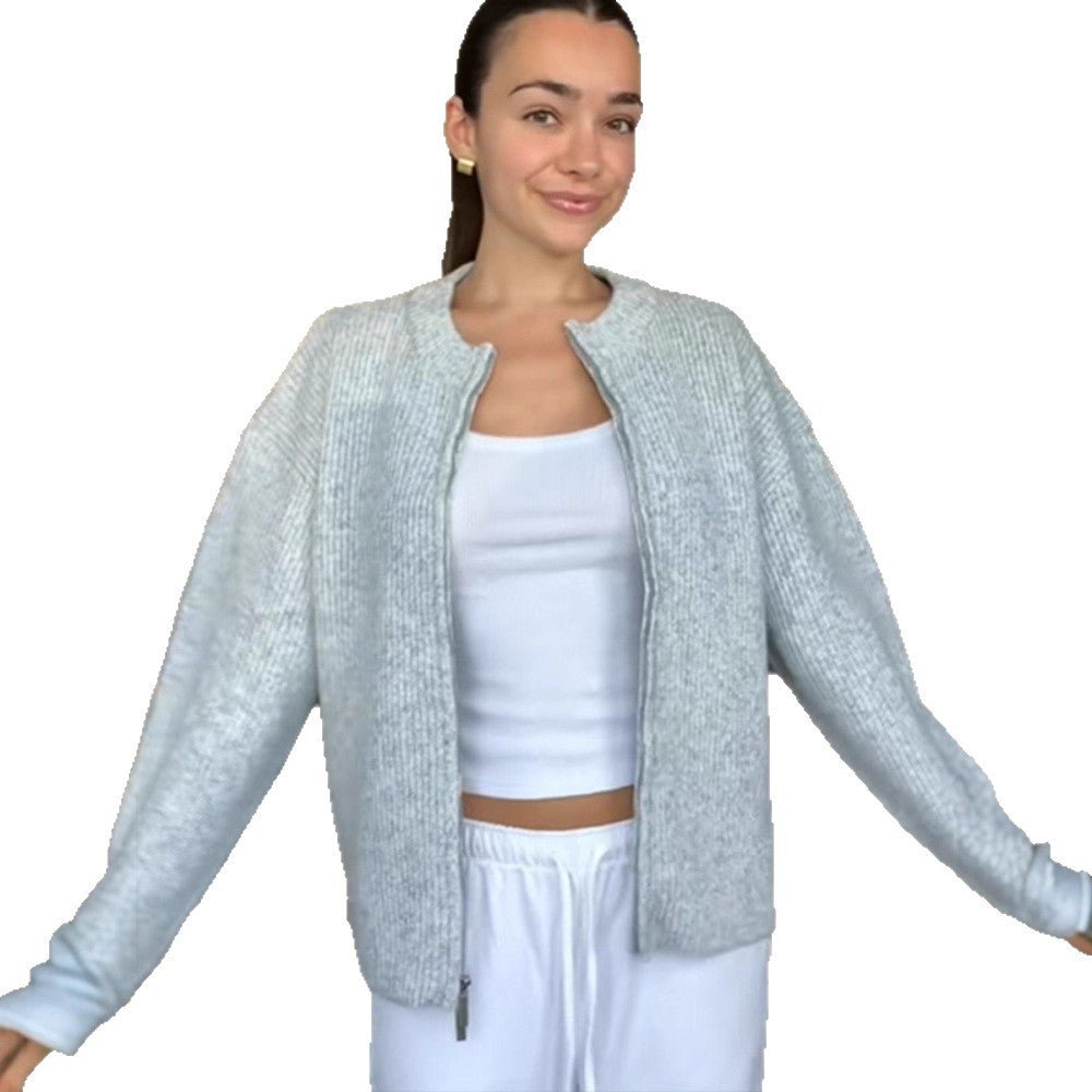 Women's Chunky Knit Zipper Cardigan with Oversized Cut Chichicherry - Chichicherry