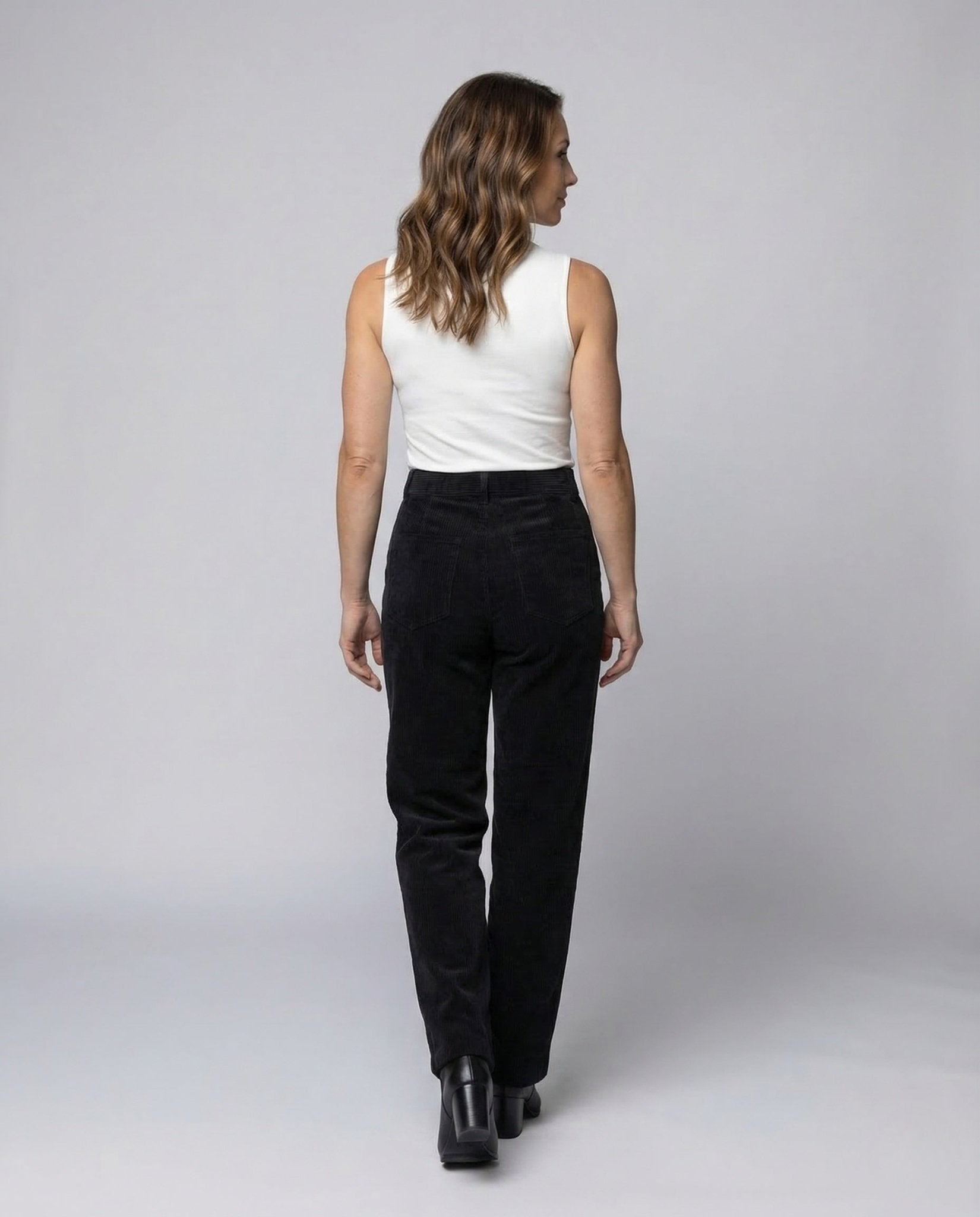 Women's Cord Trousers High Waist Pleats - Chichicherry