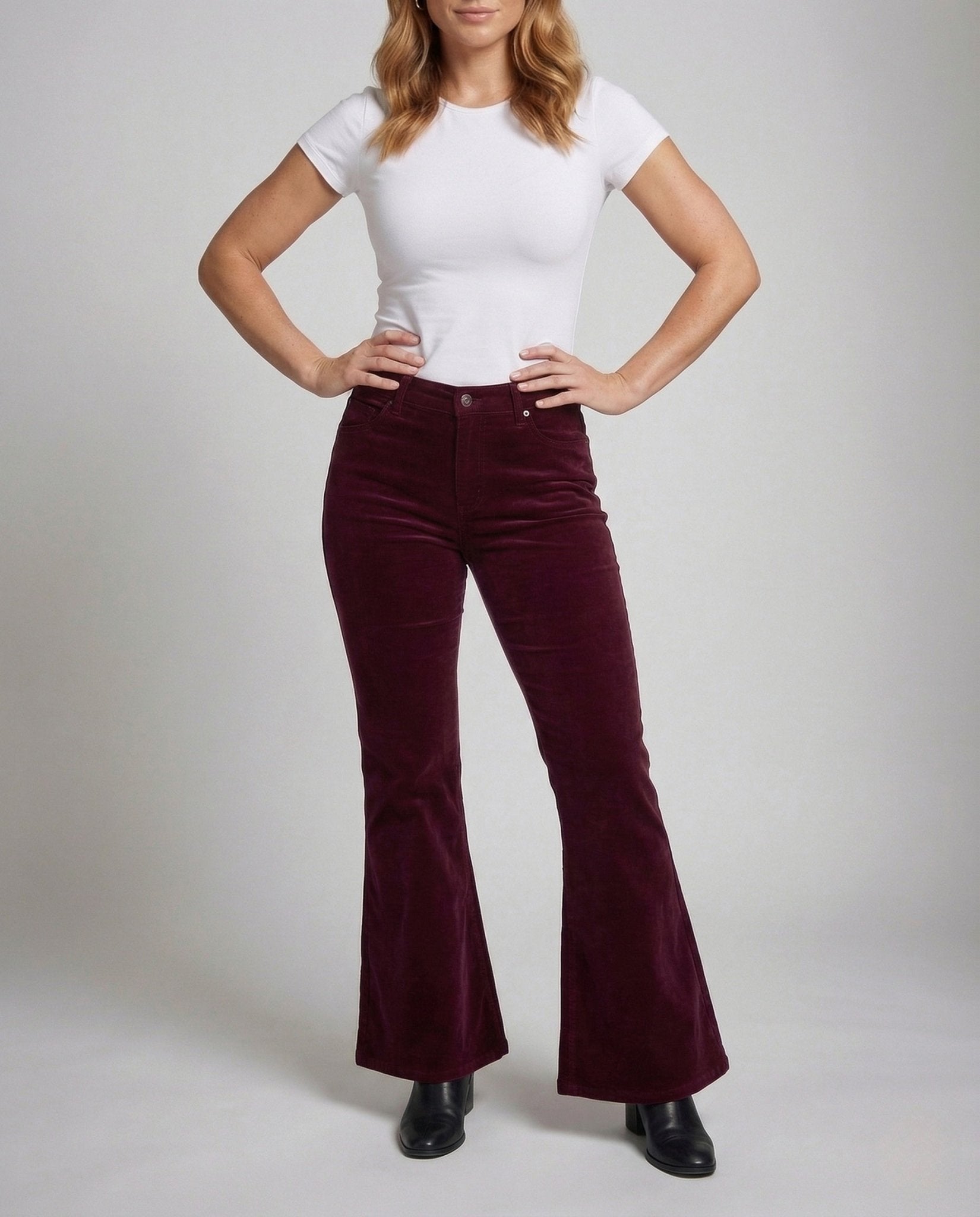 Women's Corduroy Pants Flare High Waist Stretch - Chichicherry