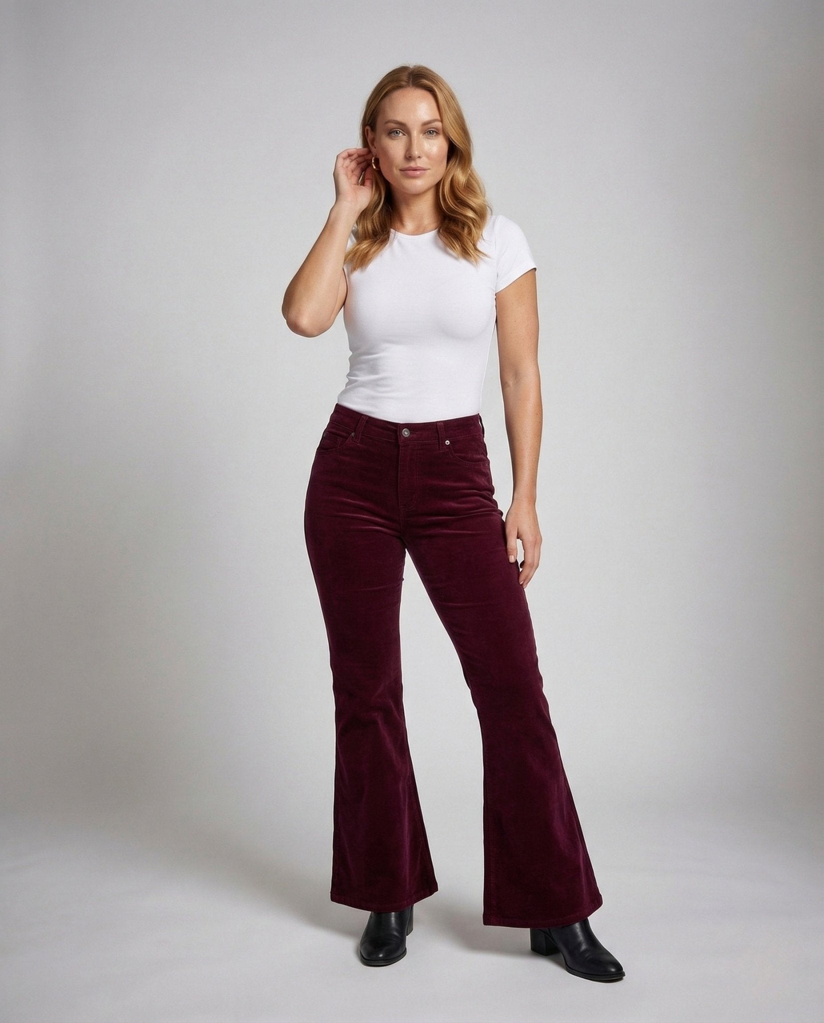 Women's Corduroy Pants Flare High Waist Stretch - Chichicherry
