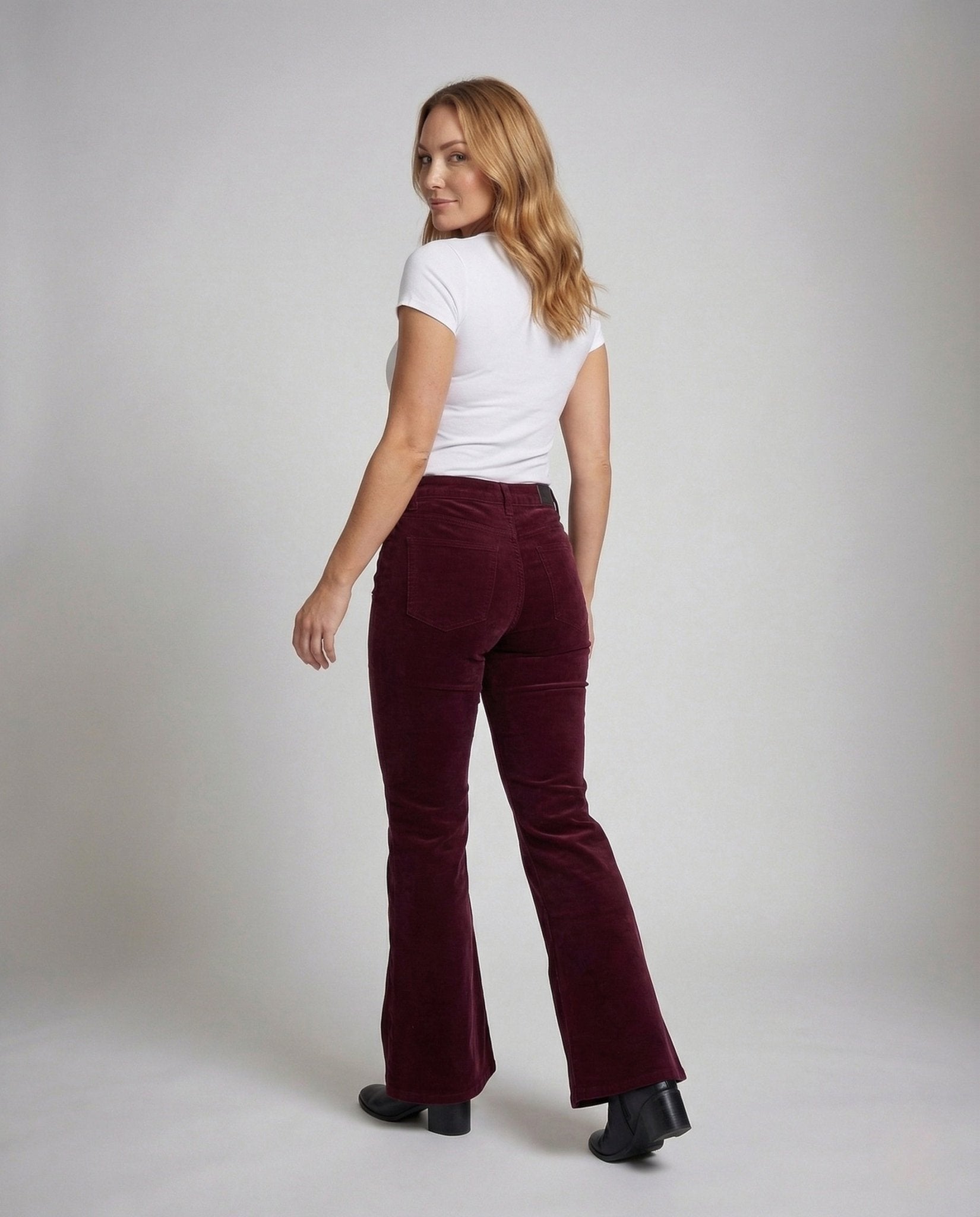 Women's Corduroy Pants Flare High Waist Stretch - Chichicherry