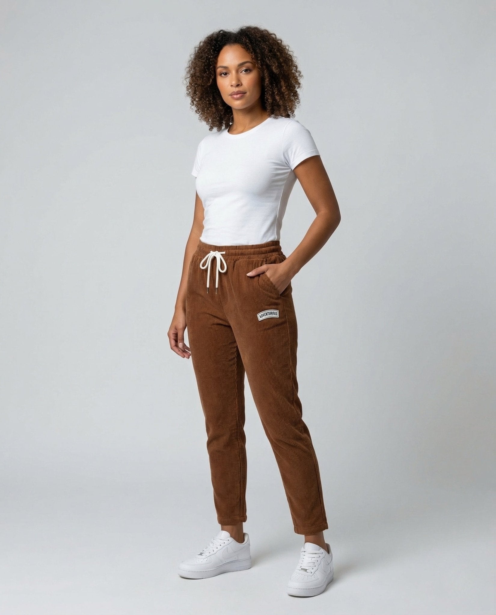 Women's Corduroy Pants Wide Elastic Waistband - Chichicherry