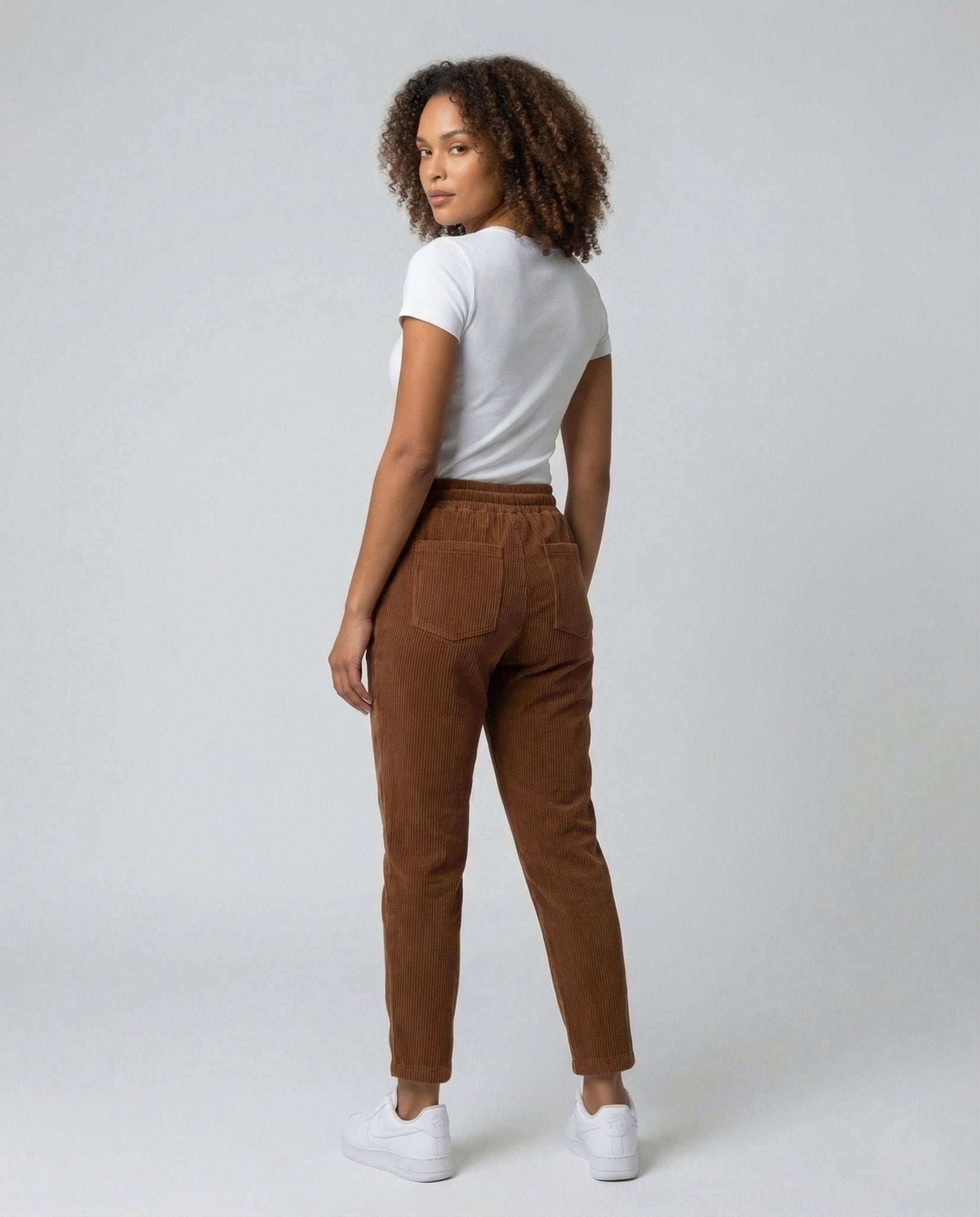 Women's Corduroy Pants Wide Elastic Waistband - Chichicherry