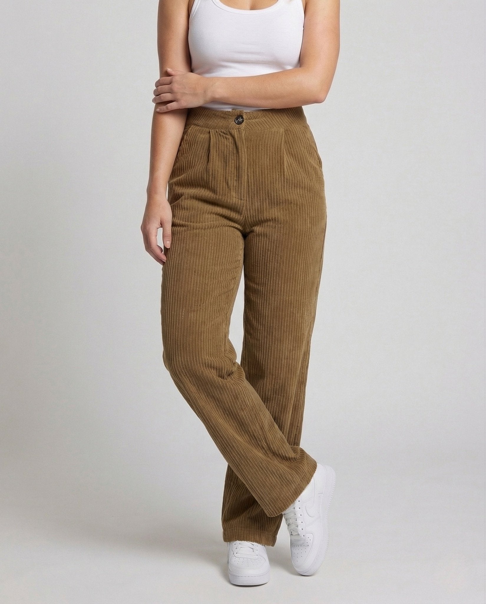 Women's Corduroy Trousers High Waist Wide - Chichicherry