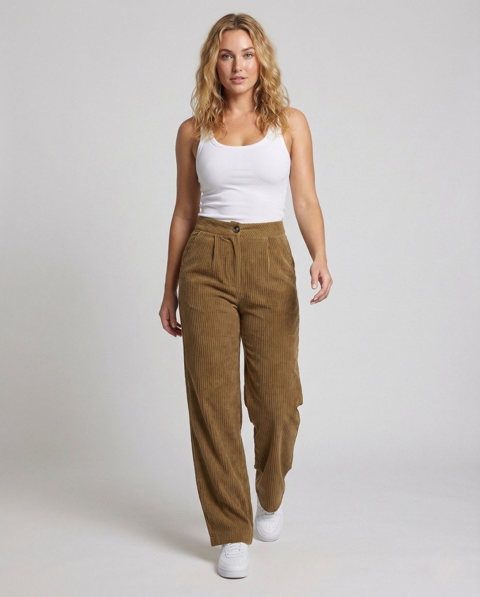 Women's Corduroy Trousers High Waist Wide - Chichicherry