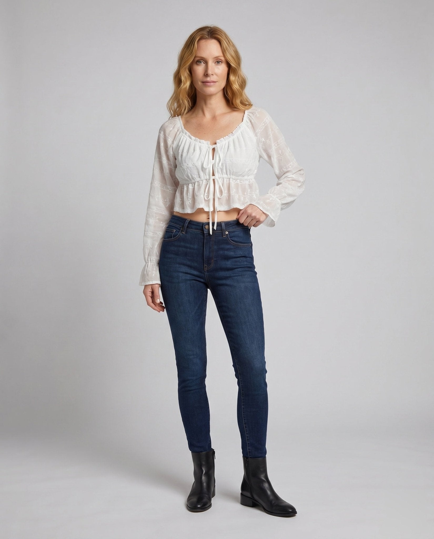Women's Cotton Crop Blouse with Ruffle Details and Playful Lacing - Chichicherry