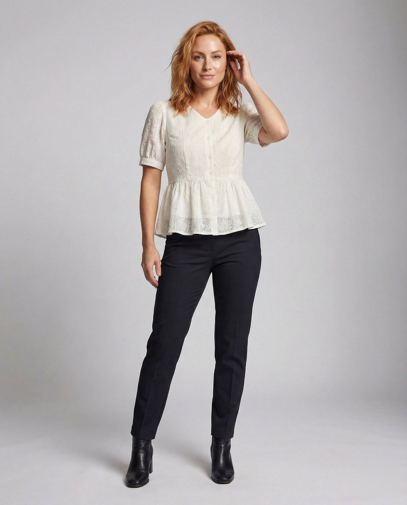 Women's cotton linen blouse with ruffle - Chichicherry