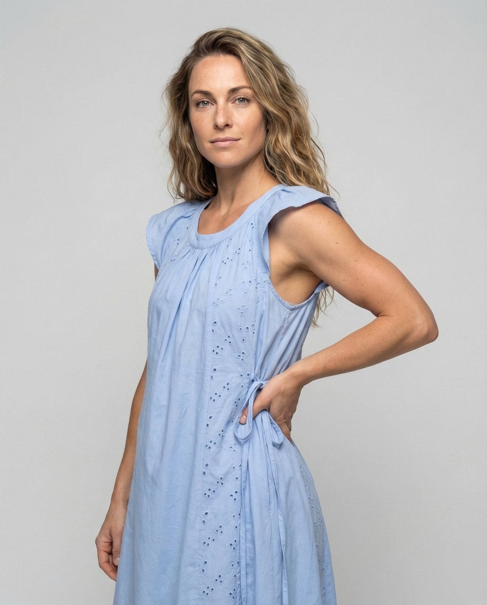 Women's Cotton Maxi Dress with Embroidery Inserts - Chichicherry