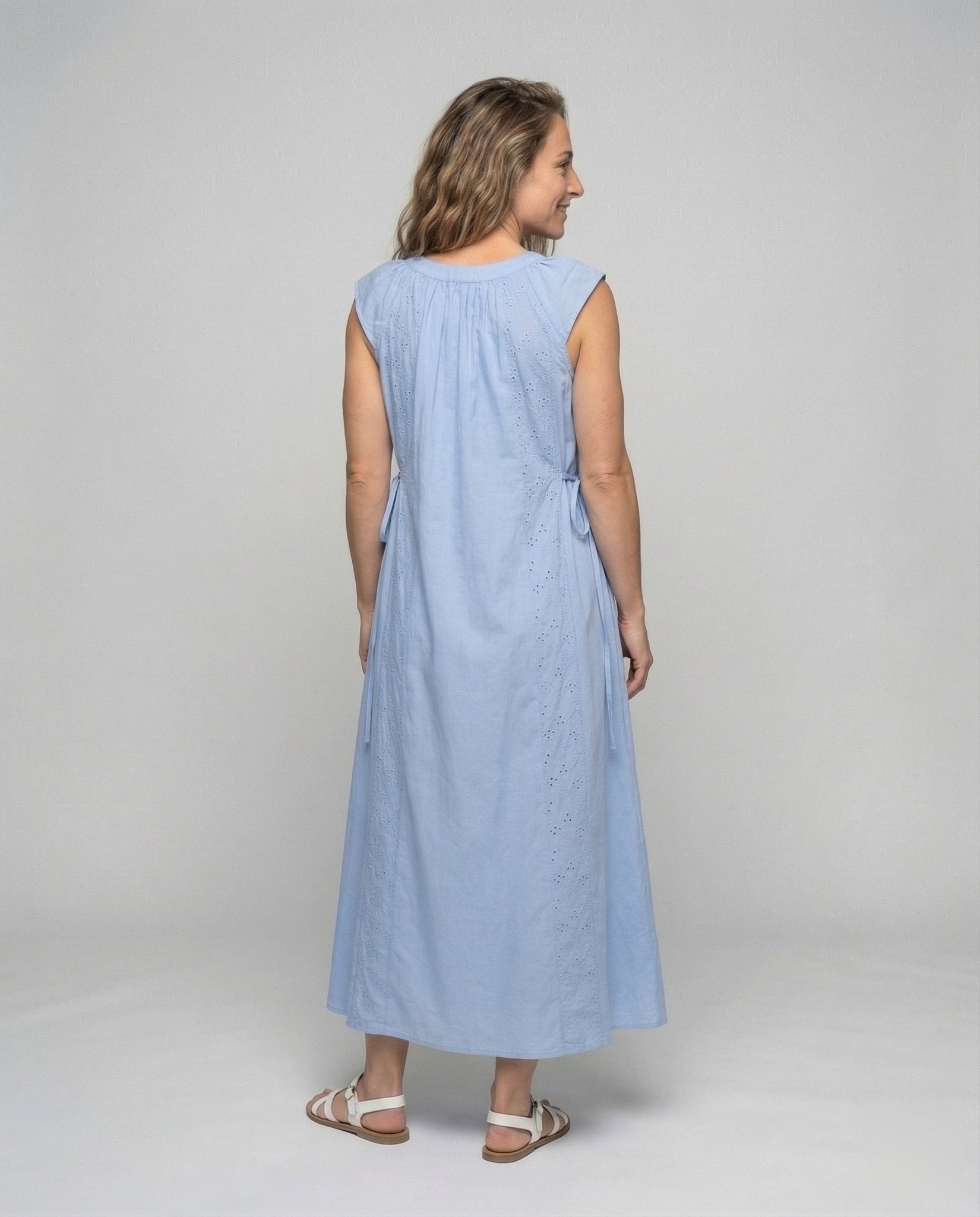 Women's Cotton Maxi Dress with Embroidery Inserts - Chichicherry