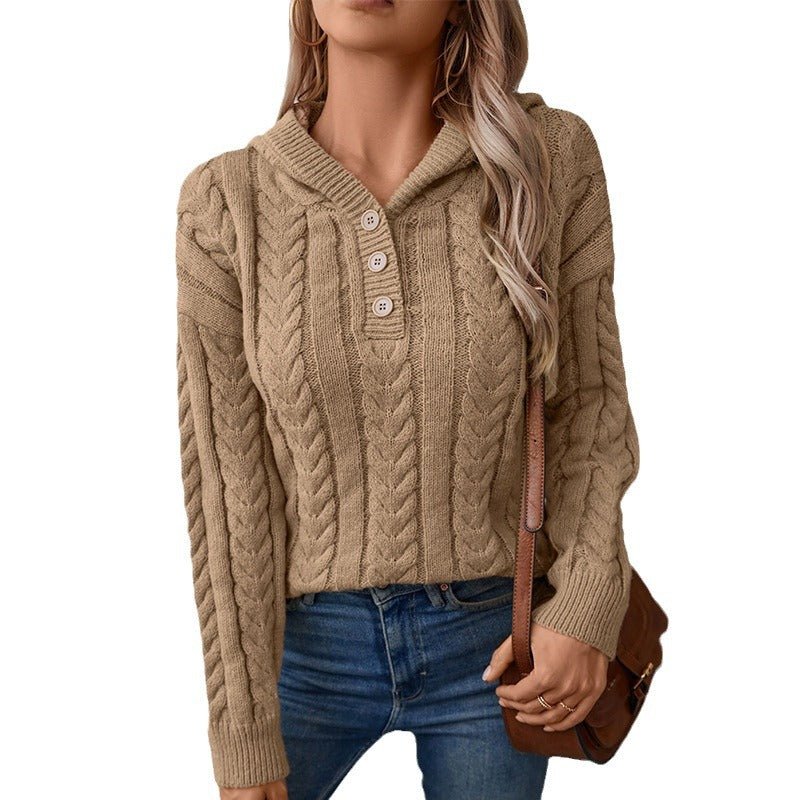 Women's Cozy Cable Knit Hooded Pullover - Chichicherry