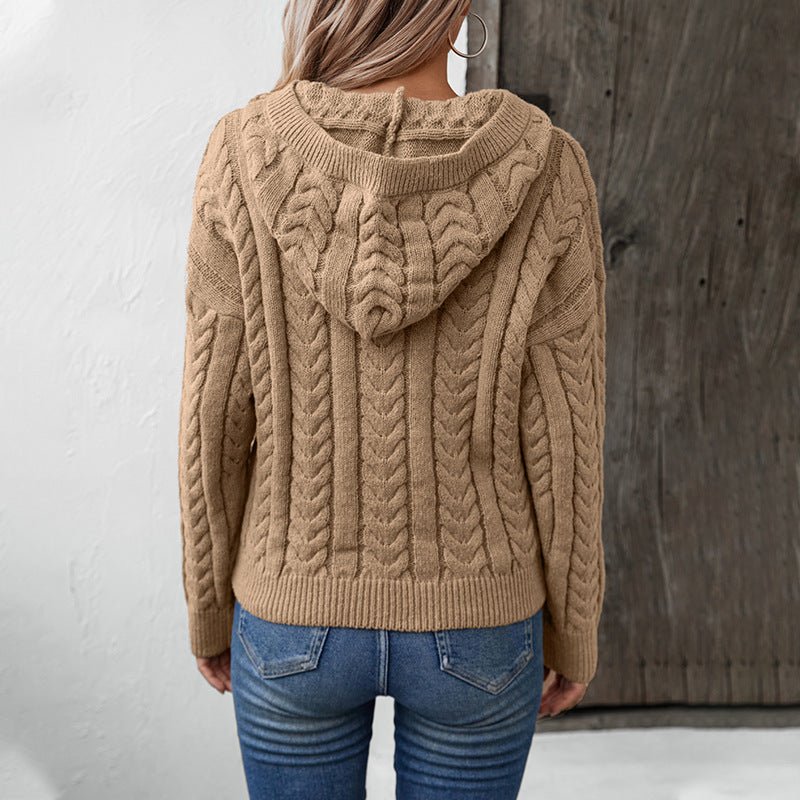 Women's Cozy Cable Knit Hooded Pullover - Chichicherry