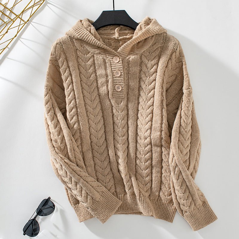 Women's Cozy Cable Knit Hooded Pullover - Chichicherry