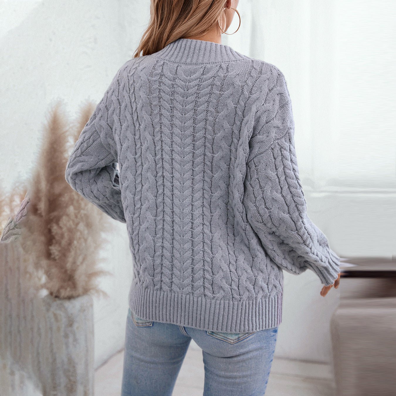 Women's Cozy Cable Knit V - Neck Sweater - Chichicherry