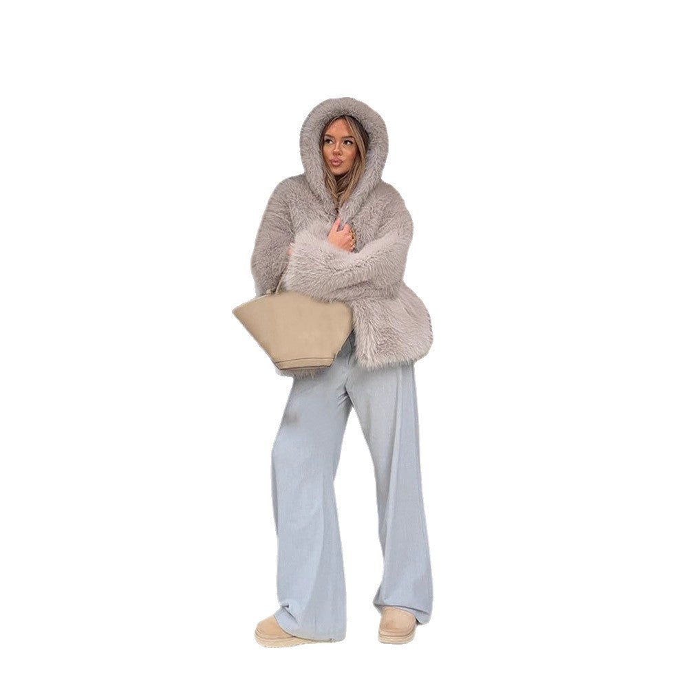 Women's Cozy Short Faux Fur Jacket with Extra Voluminous Hood Chichicherry - Chichicherry