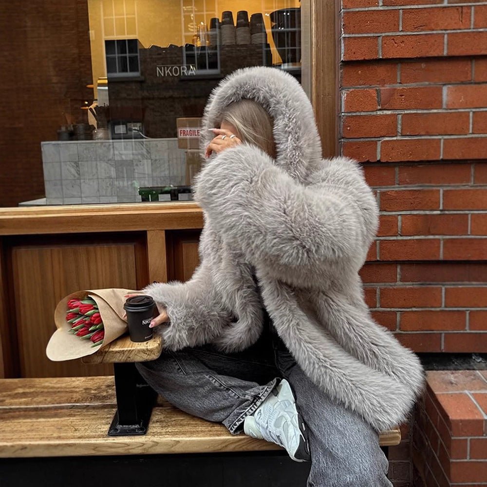 Women's Cozy Short Faux Fur Jacket with Extra Voluminous Hood Chichicherry - Chichicherry