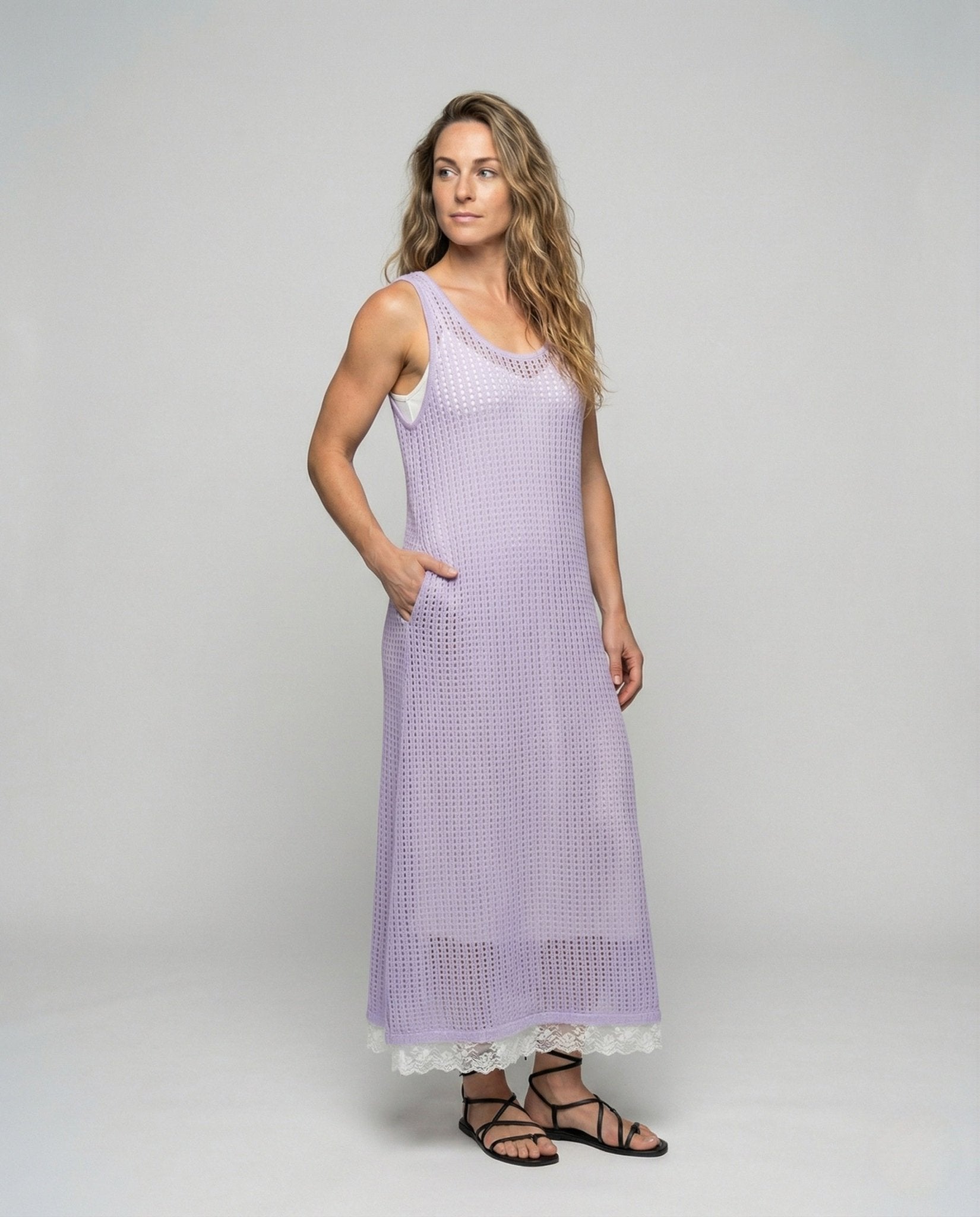 Women's Crocheted Maxi Dress in A-Line - Chichicherry