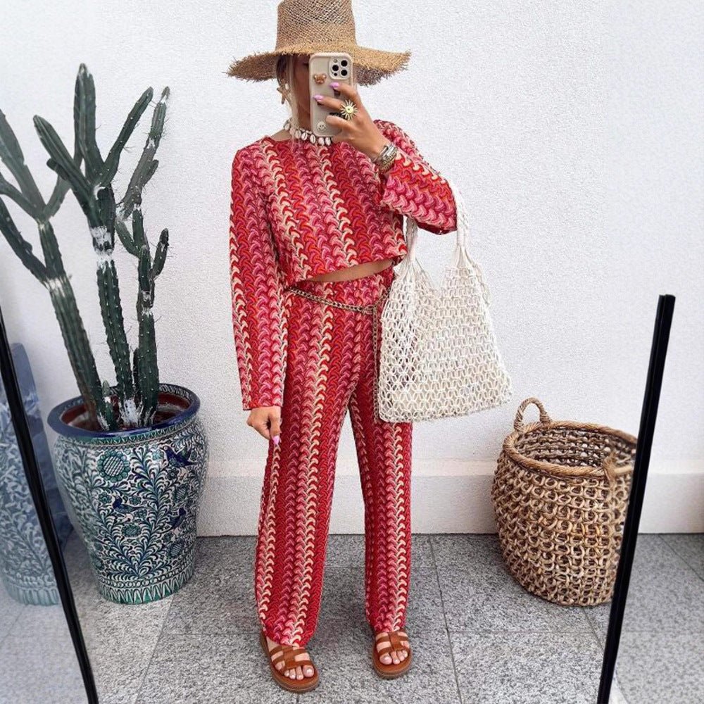 Women's Crocheted Two-Piece Lounge Set with Short Sweater and High-Waisted Palazzo Pants Chichicherry - Chichicherry