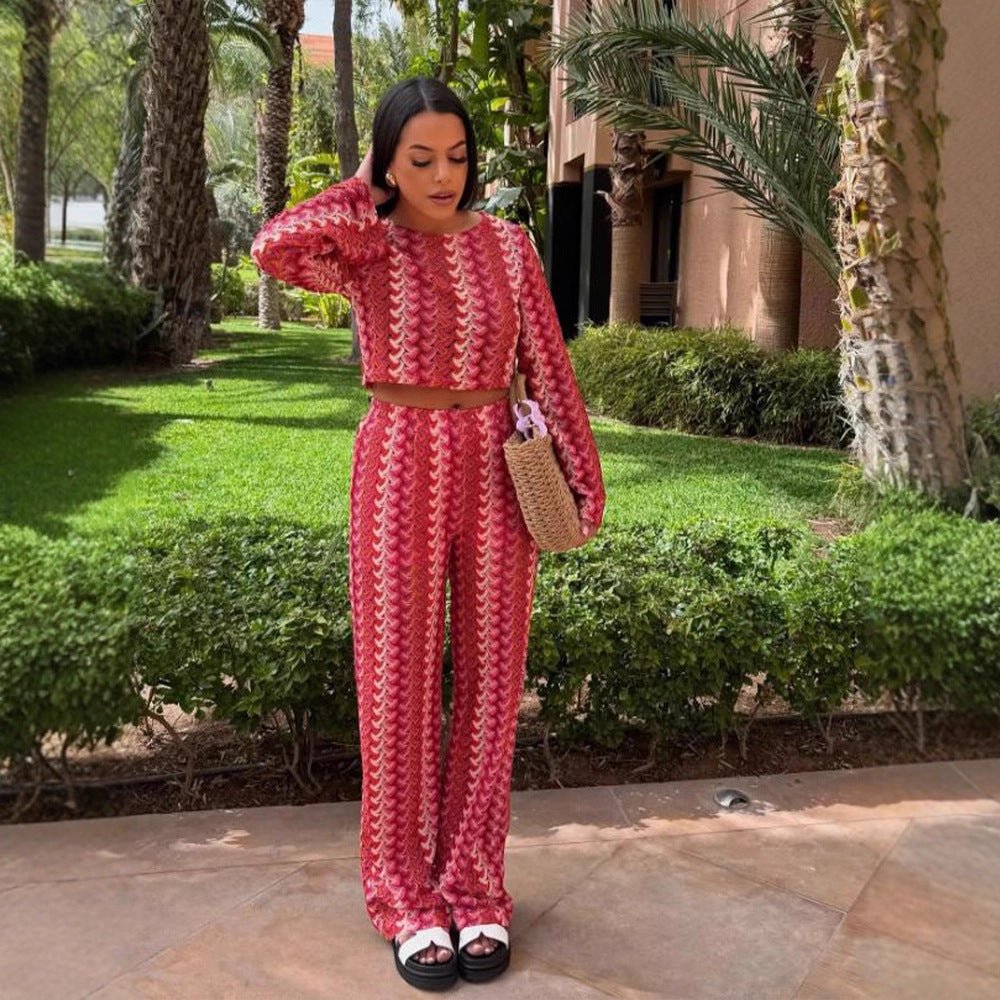 Women's Crocheted Two-Piece Lounge Set with Short Sweater and High-Waisted Palazzo Pants Chichicherry - Chichicherry