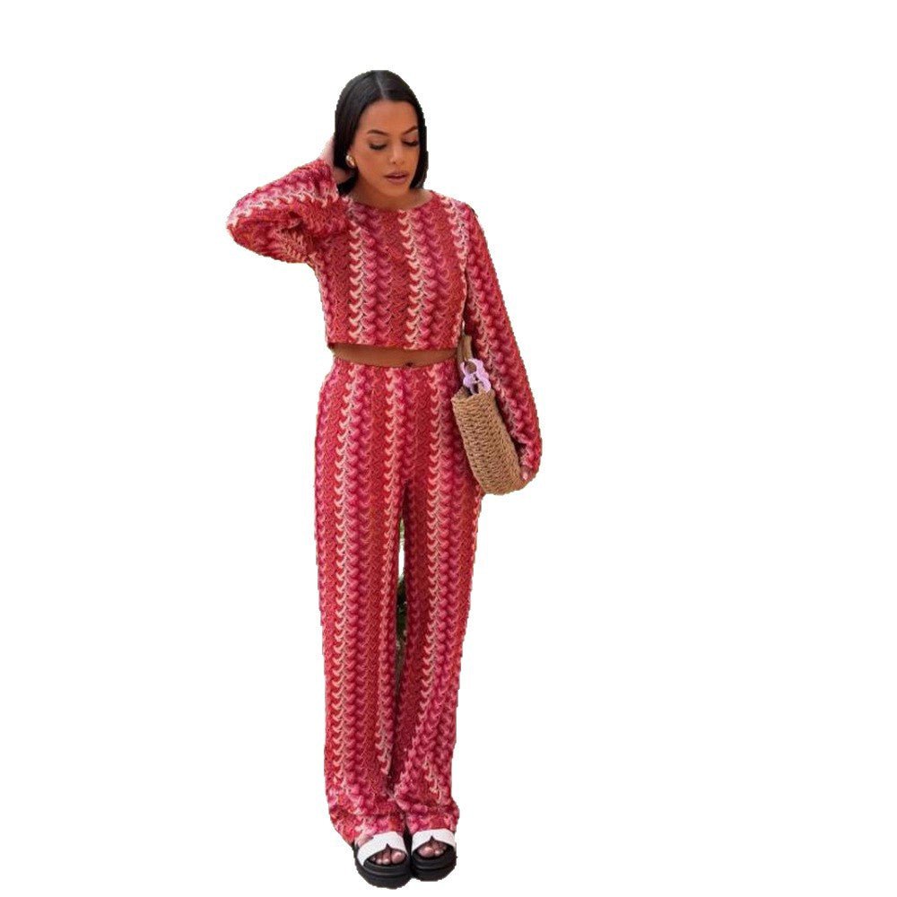 Women's Crocheted Two-Piece Lounge Set with Short Sweater and High-Waisted Palazzo Pants Chichicherry - Chichicherry