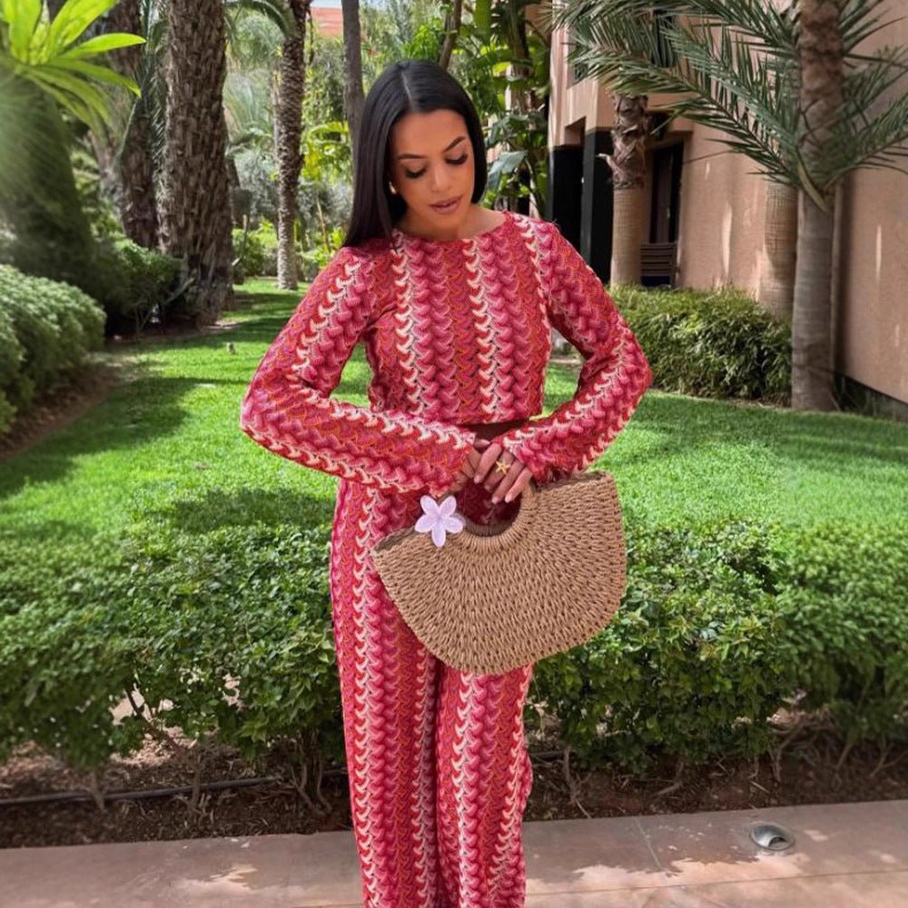 Women's Crocheted Two-Piece Lounge Set with Short Sweater and High-Waisted Palazzo Pants Chichicherry - Chichicherry