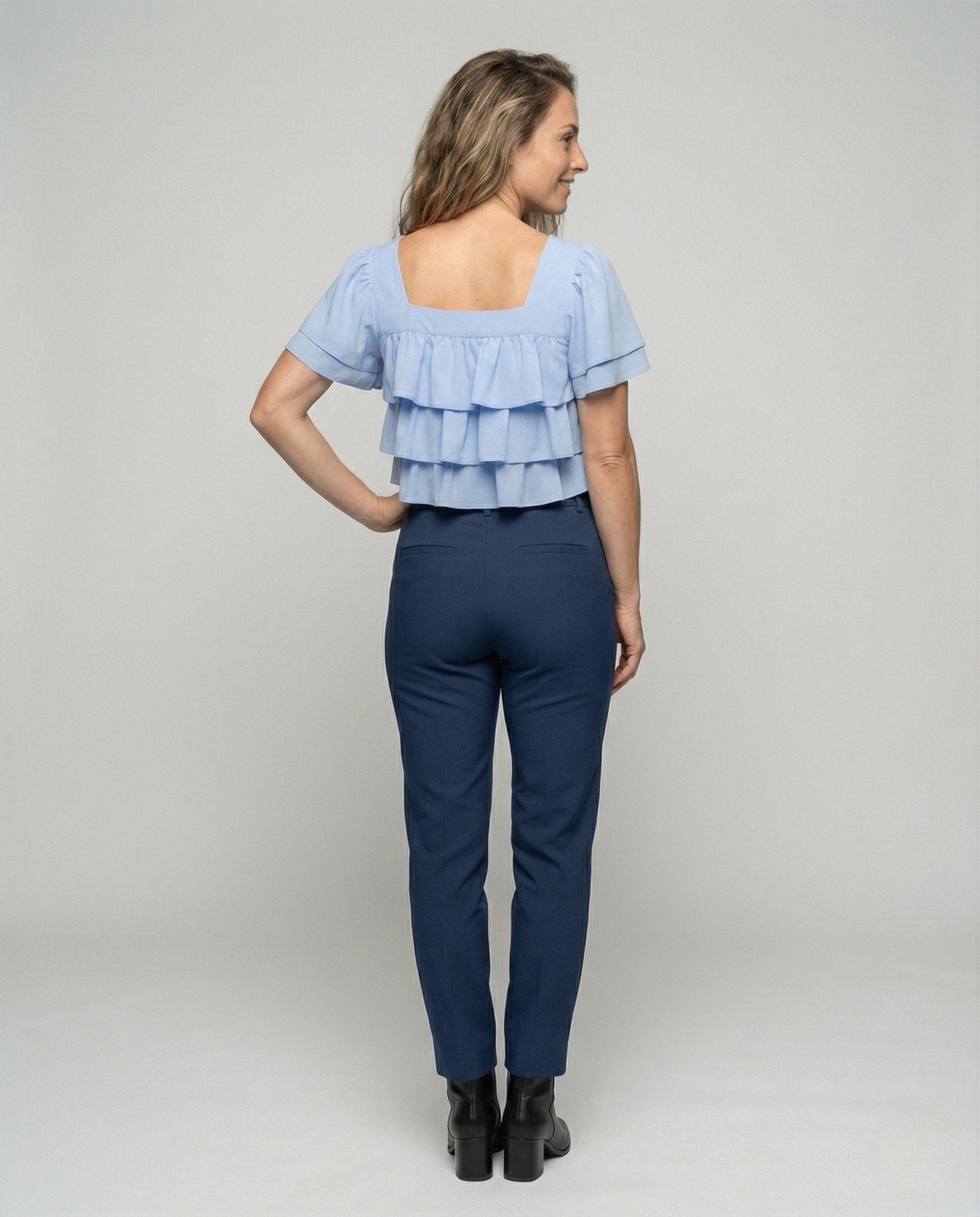 Women's Cropped Ruffle Top with Square Neckline - Chichicherry