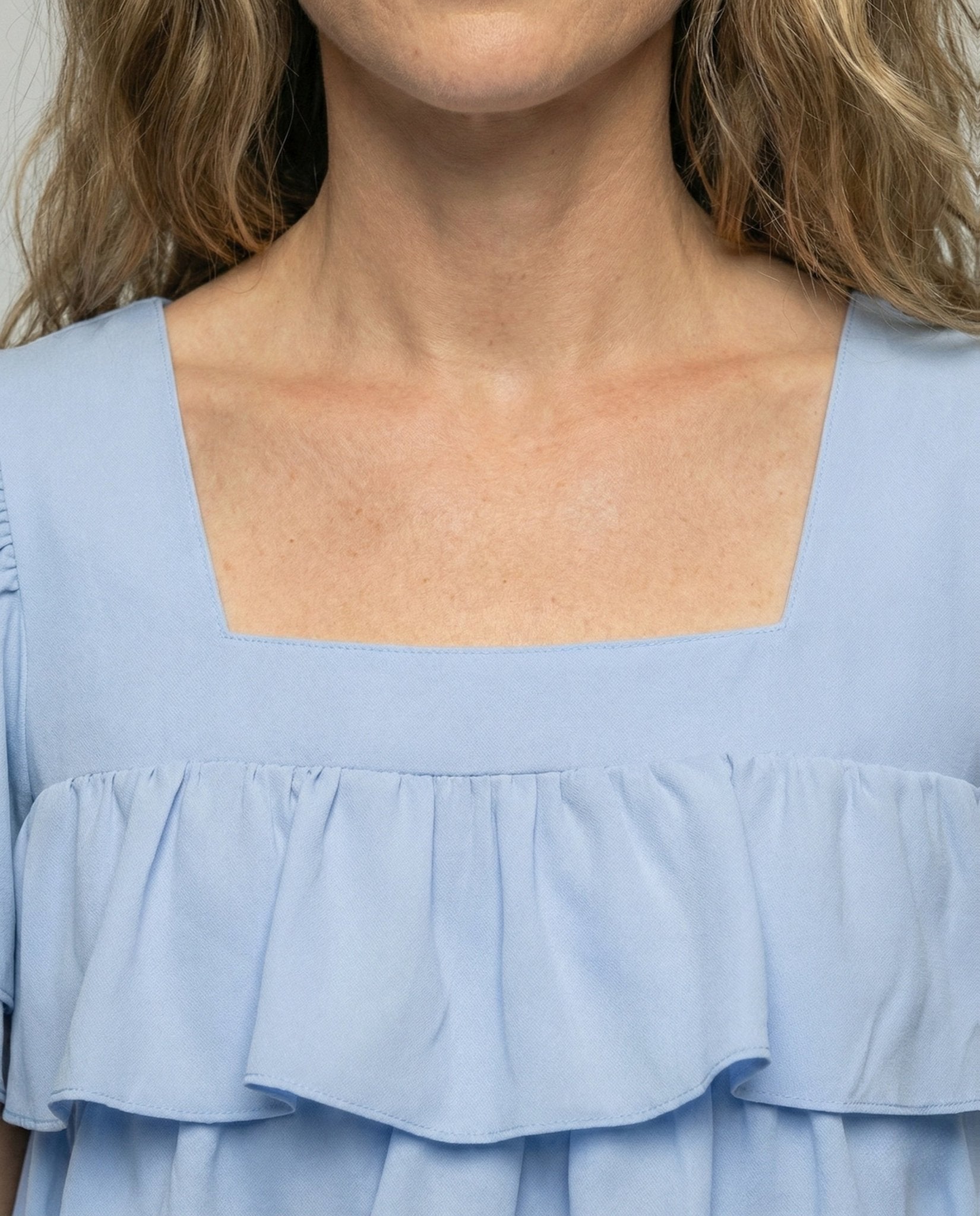Women's Cropped Ruffle Top with Square Neckline - Chichicherry