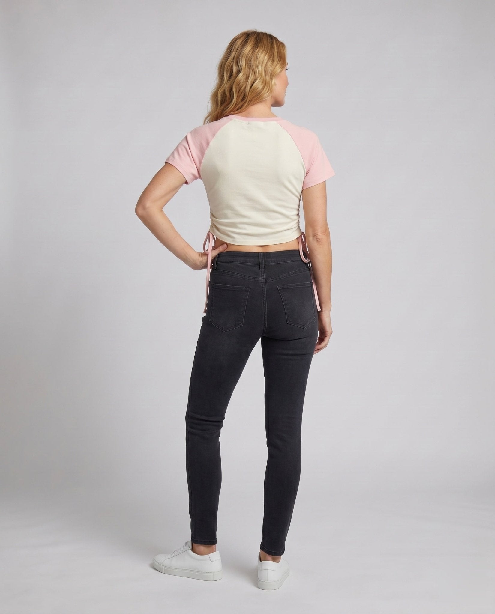 Women's cropped T-shirt with side lacing details - Chichicherry