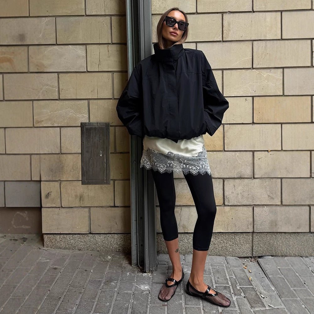 Women's Cropped Wind Jacket with high-closing stand-up collar and boxy silhouette Chichicherry - Chichicherry