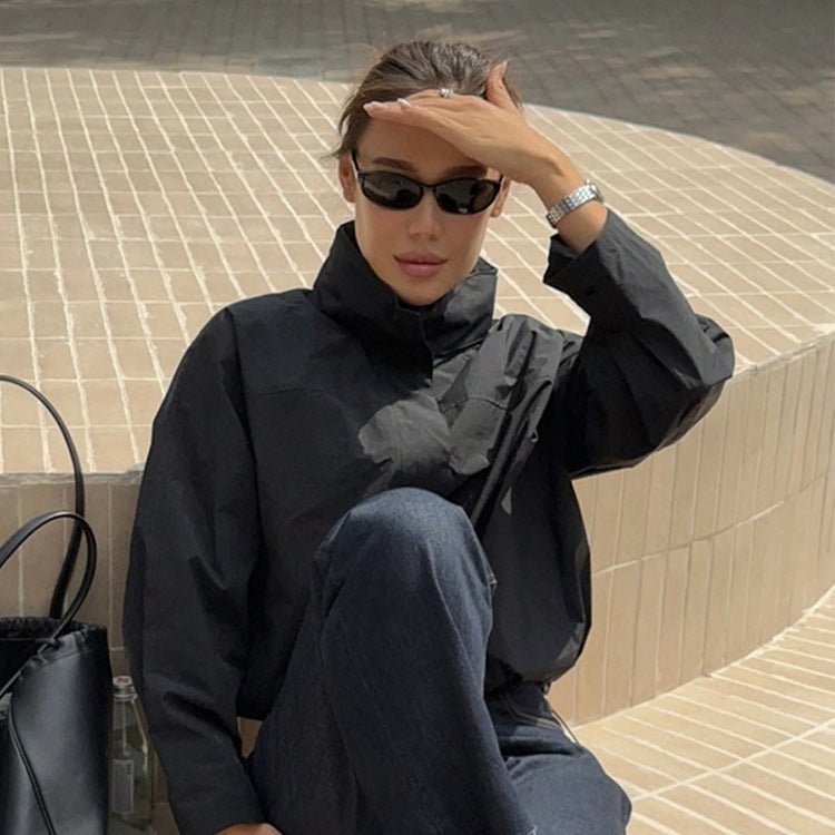 Women's Cropped Wind Jacket with high-closing stand-up collar and boxy silhouette Chichicherry - Chichicherry
