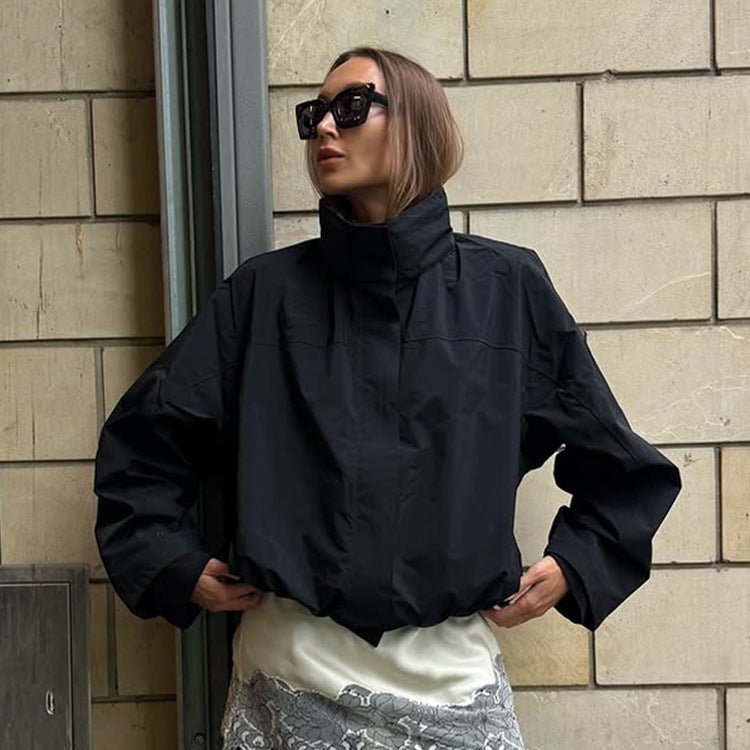 Women's Cropped Wind Jacket with high-closing stand-up collar and boxy silhouette Chichicherry - Chichicherry