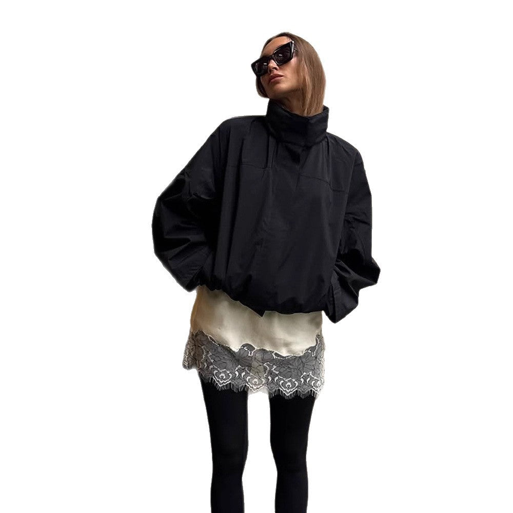 Women's Cropped Wind Jacket with high-closing stand-up collar and boxy silhouette Chichicherry - Chichicherry