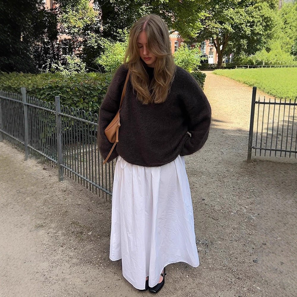 Women's denim midi skirt with high waist, front slit and straight cut Chichicherry - Chichicherry