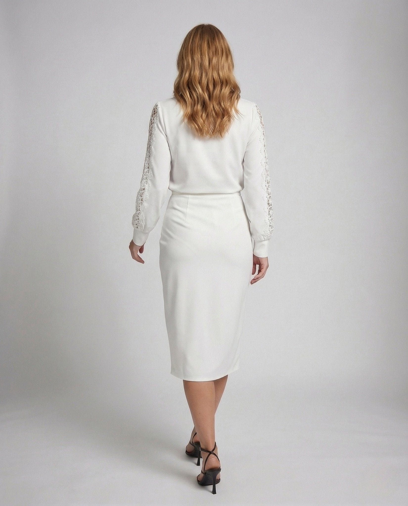 Women's Draped Midi Dress with Lace - Chichicherry