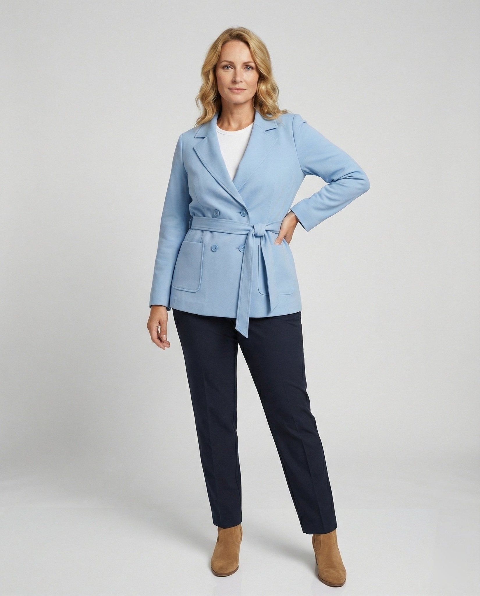 Women's elegant blazer jacket with tie belt - Chichicherry