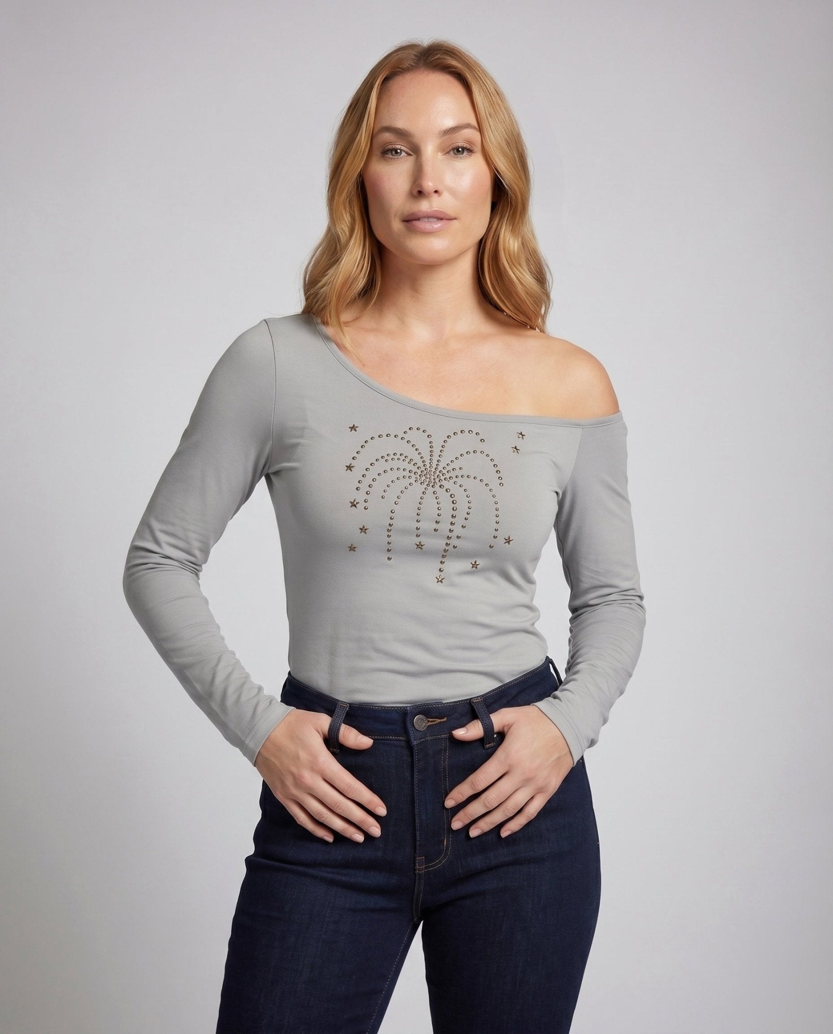 Women's Elegant Long Sleeve Top with Glitter Details - Chichicherry