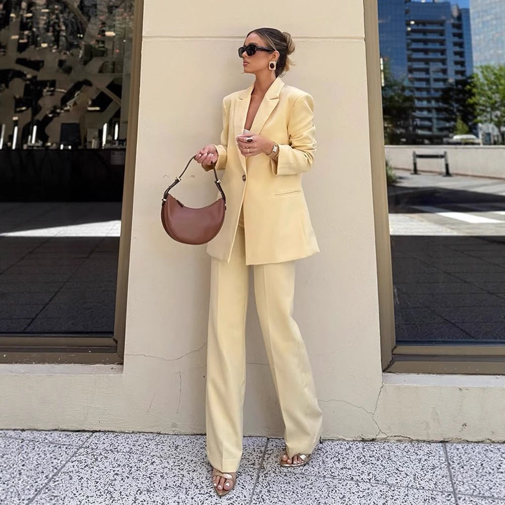 Women's Elegant Oversized Blazer with High Waist and Wide Leg Pants Chichicherry - Chichicherry