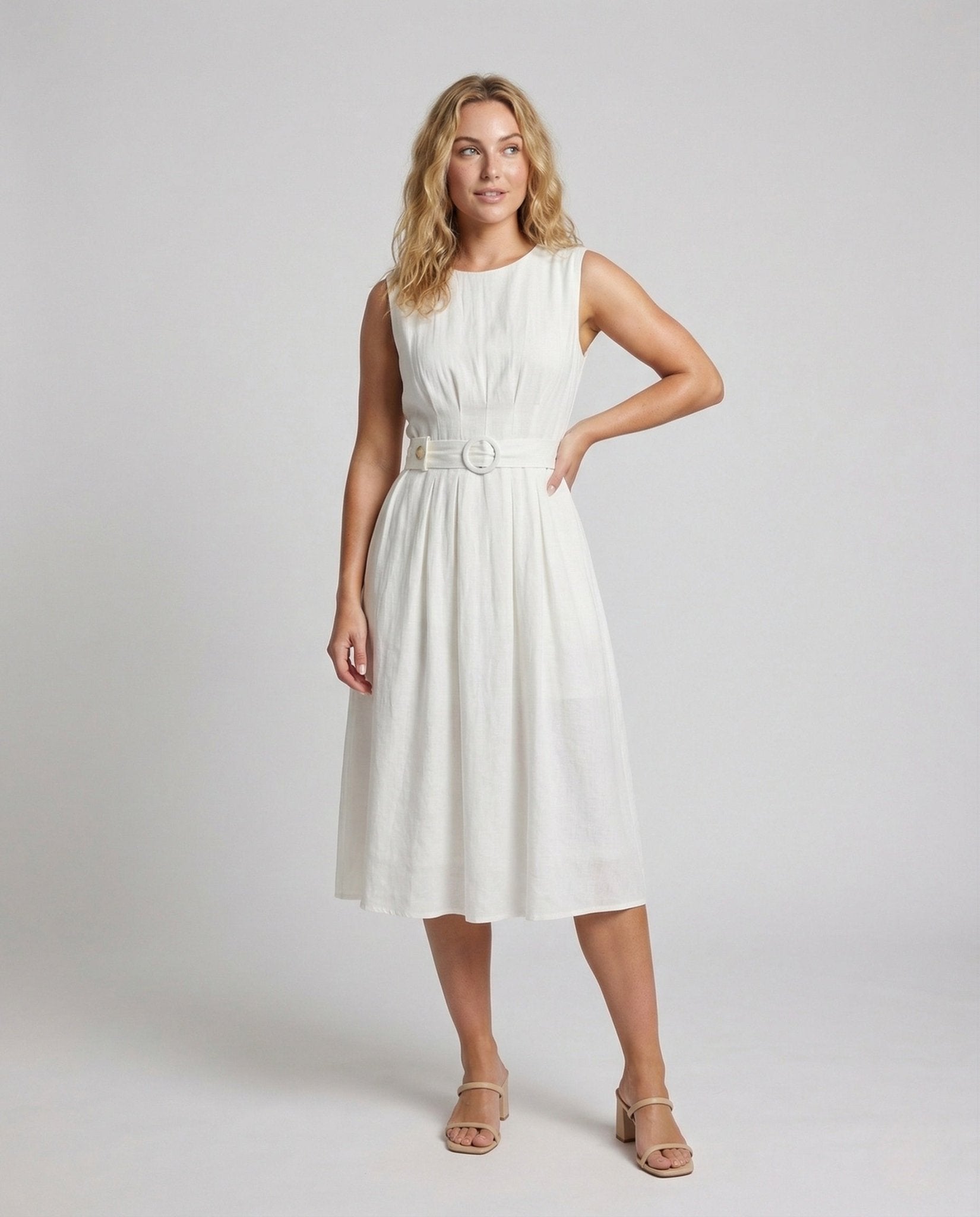 Women's Elegant Sleeveless Maxi Dress with Belt - Chichicherry