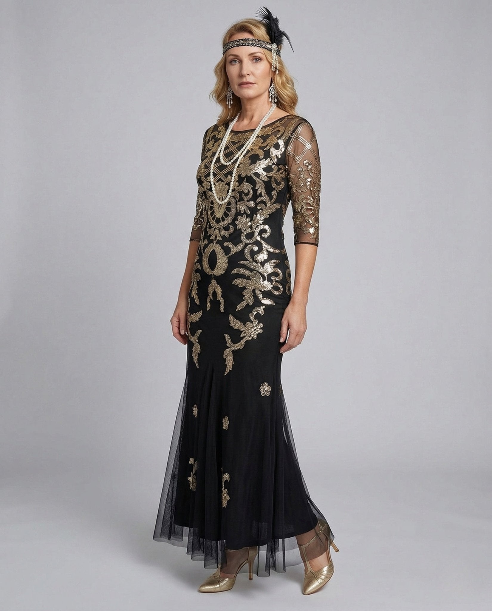 Women's Embroidered Evening Dress with Mesh and Embroidery - Chichicherry