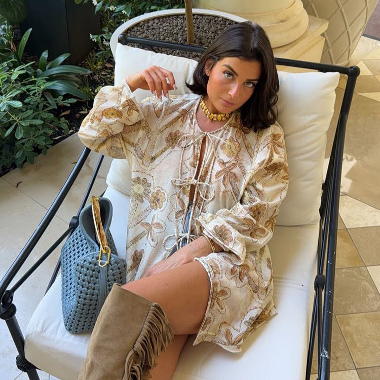 Women's Embroidered Linen Tunic Jacket with Drawstring, Volume Sleeves & Loose Silhouette Chichicherry - Chichicherry