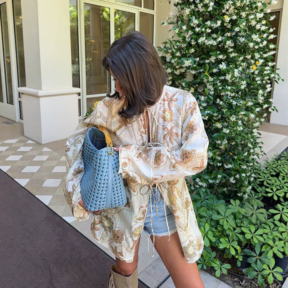 Women's Embroidered Linen Tunic Jacket with Drawstring, Volume Sleeves & Loose Silhouette Chichicherry - Chichicherry
