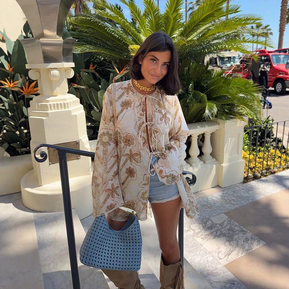 Women's Embroidered Linen Tunic Jacket with Drawstring, Volume Sleeves & Loose Silhouette Chichicherry - Chichicherry