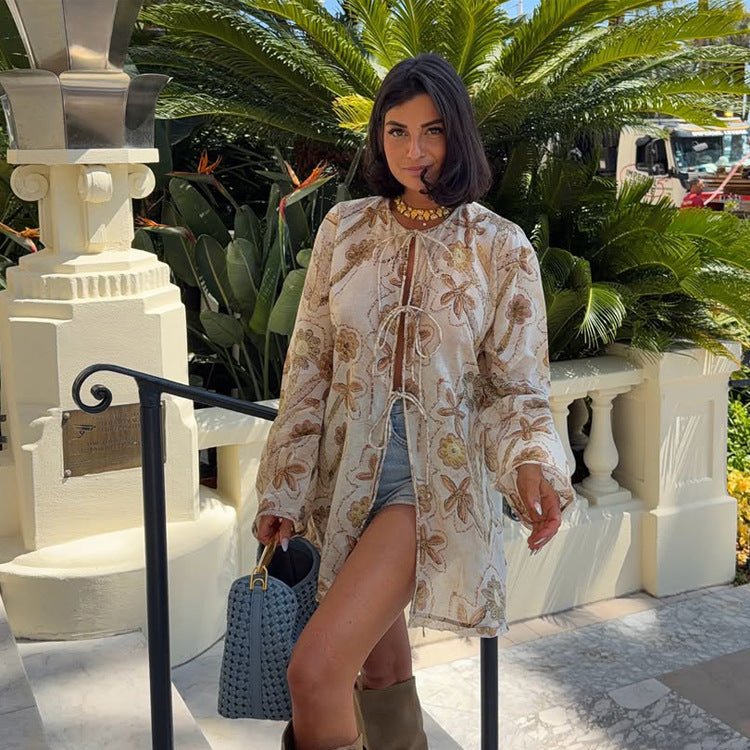 Women's Embroidered Linen Tunic Jacket with Drawstring, Volume Sleeves & Loose Silhouette Chichicherry - Chichicherry