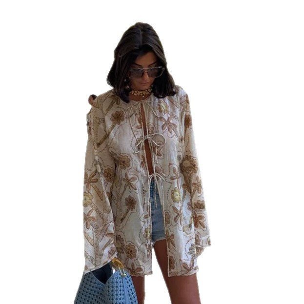 Women's Embroidered Linen Tunic Jacket with Drawstring, Volume Sleeves & Loose Silhouette Chichicherry - Chichicherry