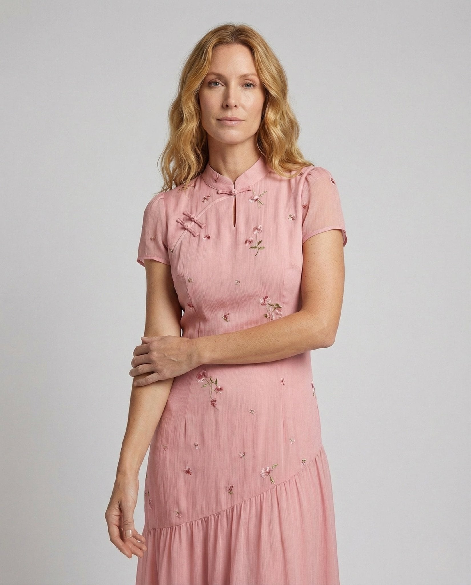 Women's Embroidered Maxi Dress with Chiffon - Chichicherry