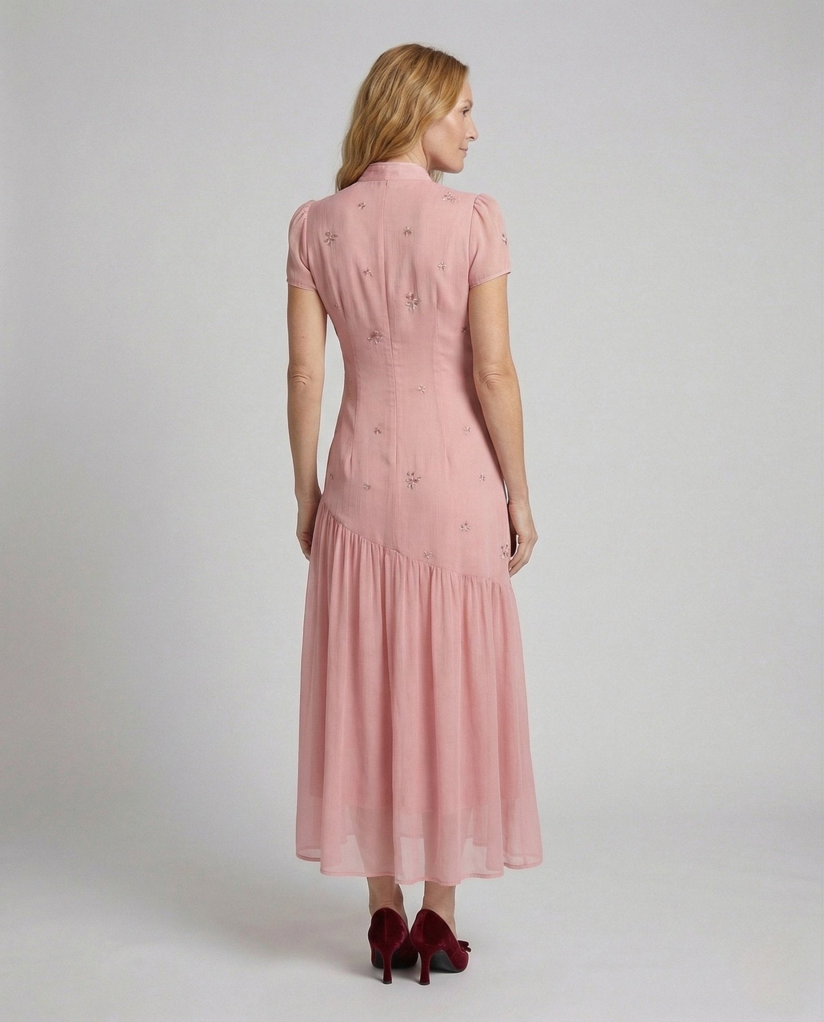 Women's Embroidered Maxi Dress with Chiffon - Chichicherry