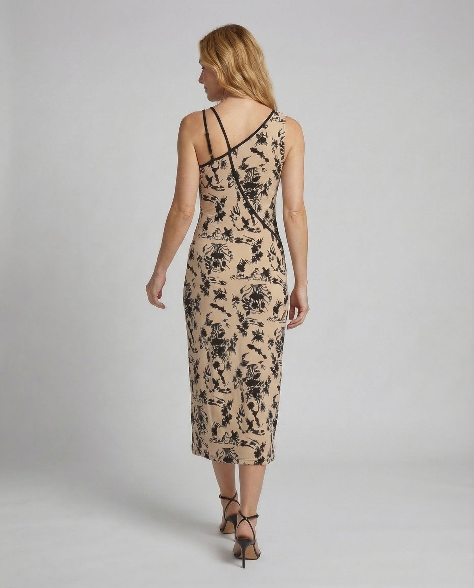Women's Evening Dress Fitted Spaghetti Straps Floral Pattern - Chichicherry