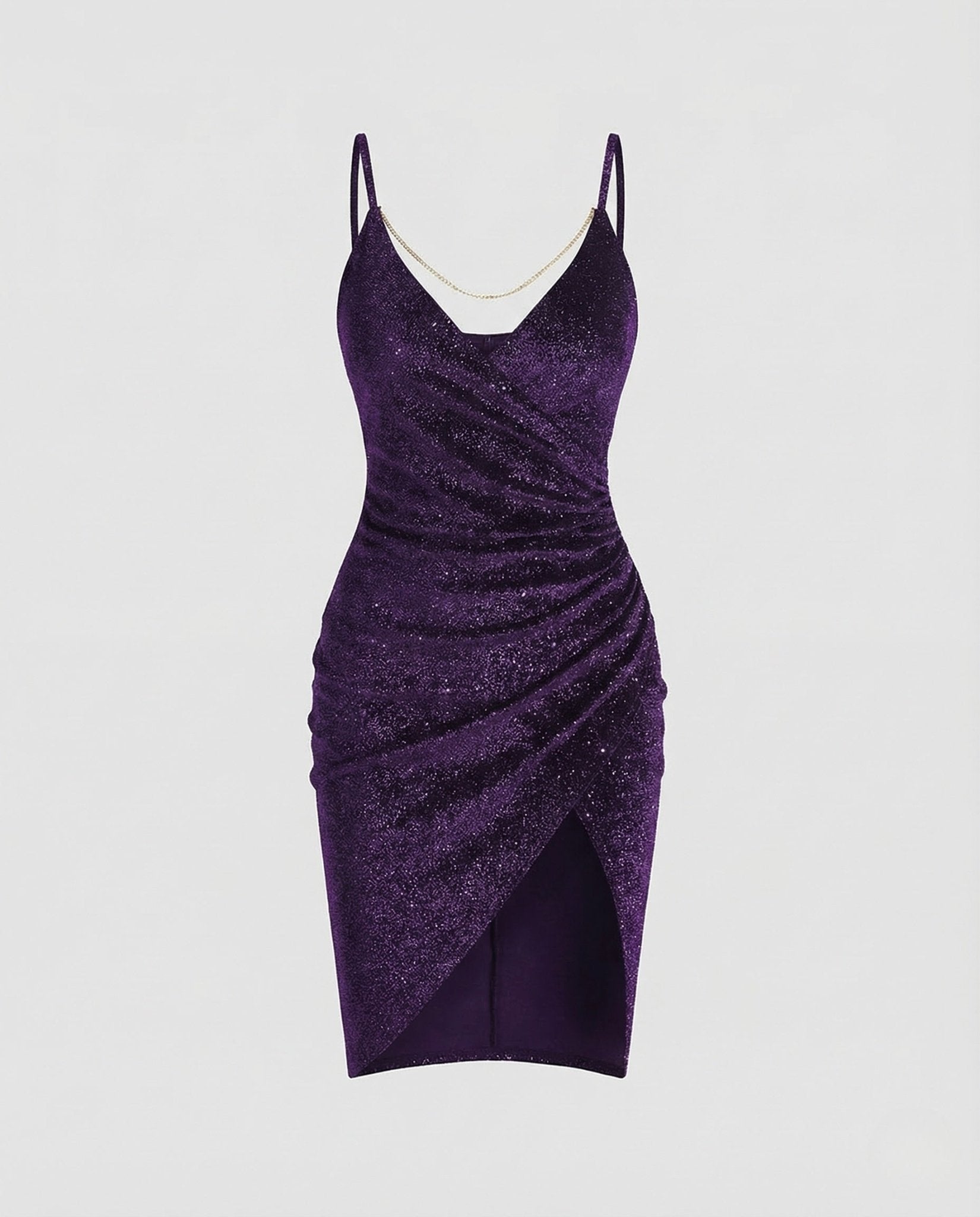 Women's Evening Dress Ruching Chain Detail - Chichicherry