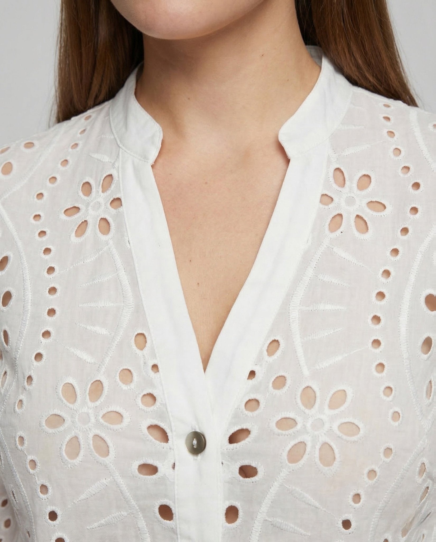 Women's Eyelet Embroidery Blouse Balloon Sleeves - Chichicherry