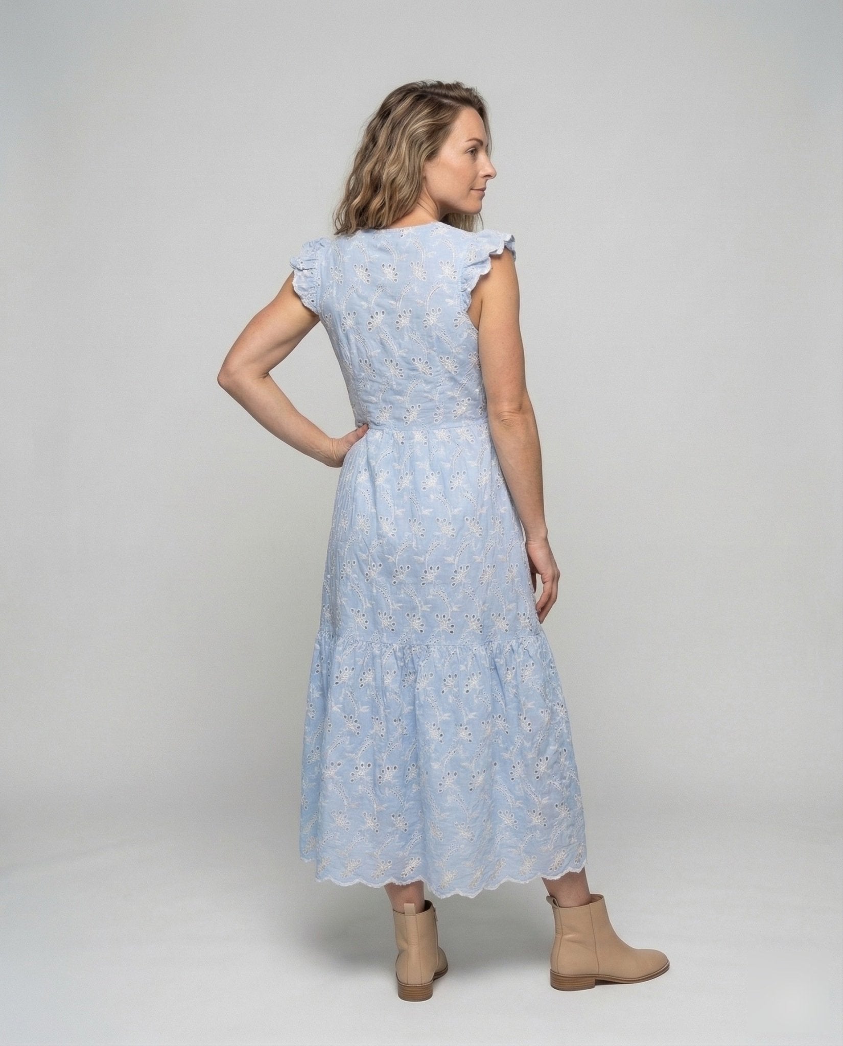 Women's Eyelet Embroidery Maxi Dress with Ruffle Skirt - Chichicherry