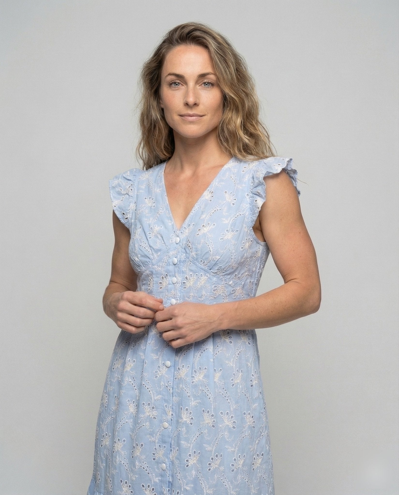 Women's Eyelet Embroidery Maxi Dress with Ruffle Skirt - Chichicherry